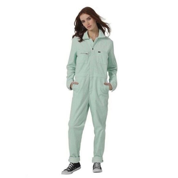 LEE Womens Small Mint Green Corduroy Denim Union All Coverall Jumpsuit Overalls - Picture 1 of 7